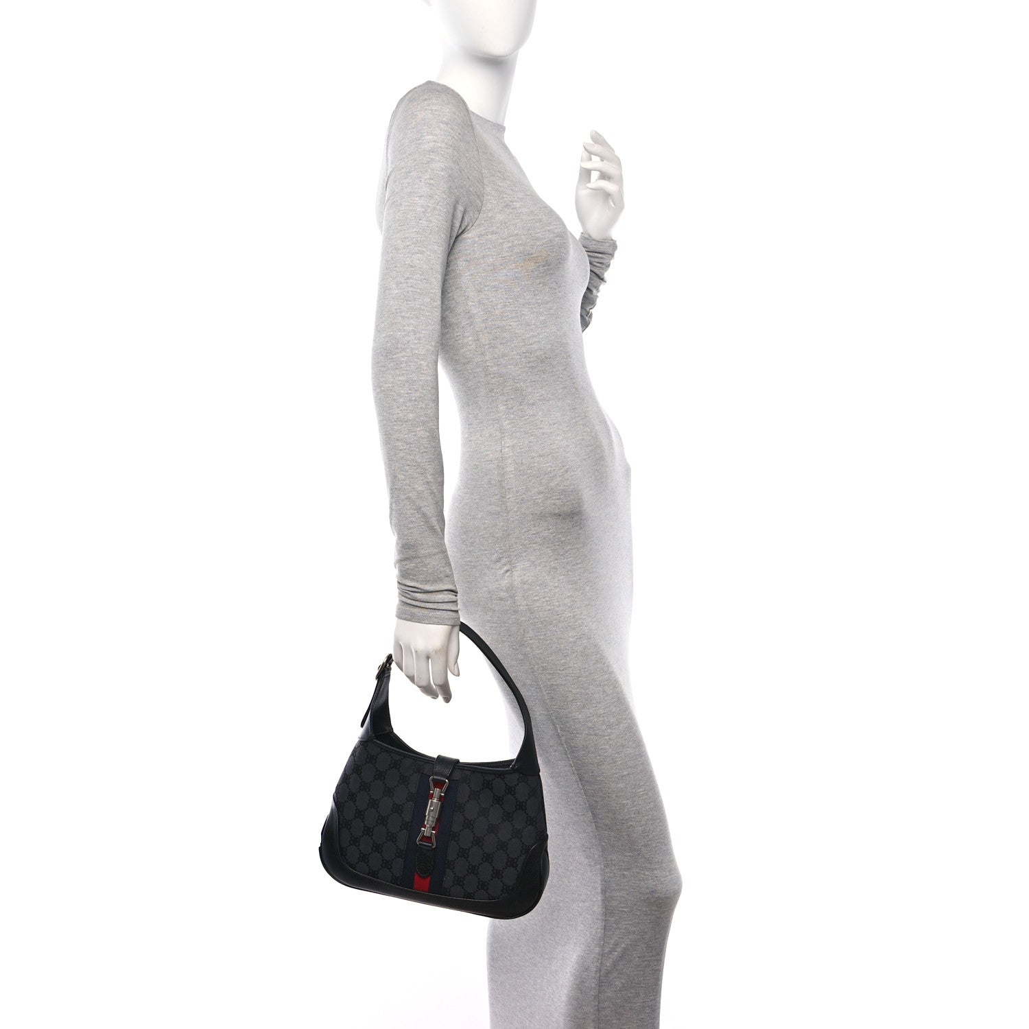 Gucci X BALENCIAGA BB Monogram Calfskin Web Small Jackie 1961 Hobo Black 3 of 11
