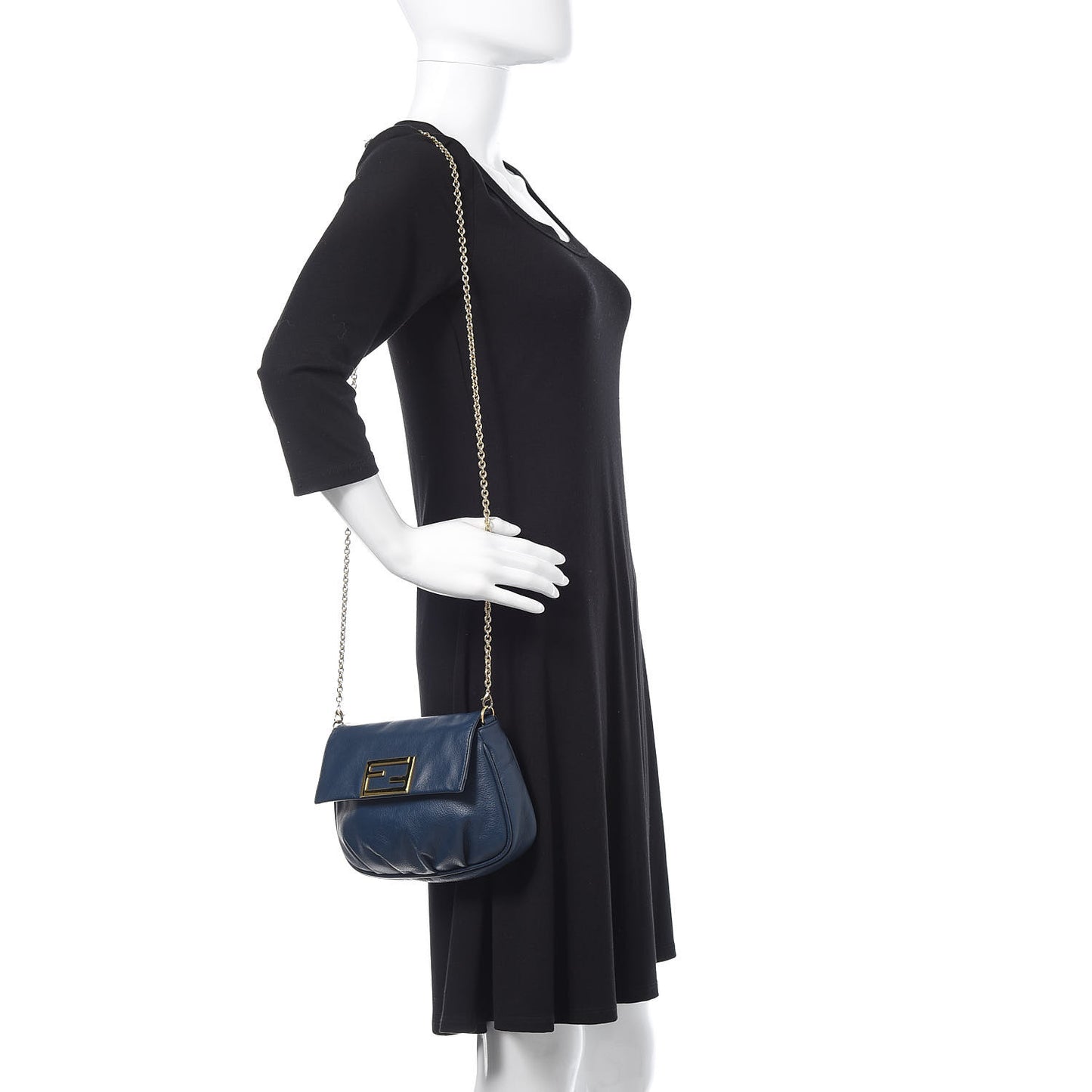 Vitello Flamingo Fendista Pouchette Crossbody Blue