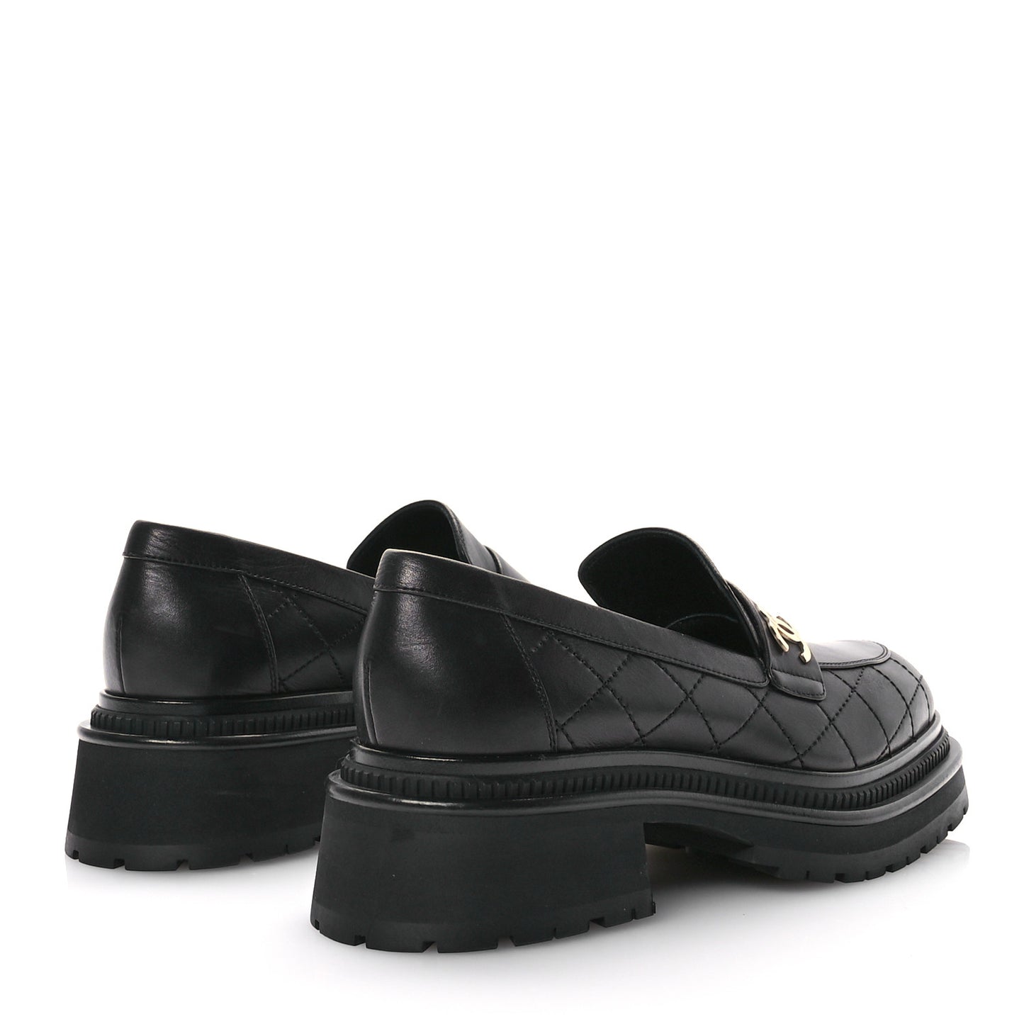Calfskin Quilted CC Mocassin Loafers 40 Black