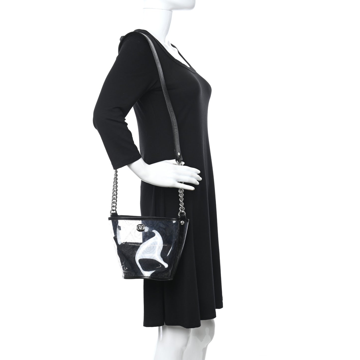 Crumpled Calfskin PVC Bucket Bag Black