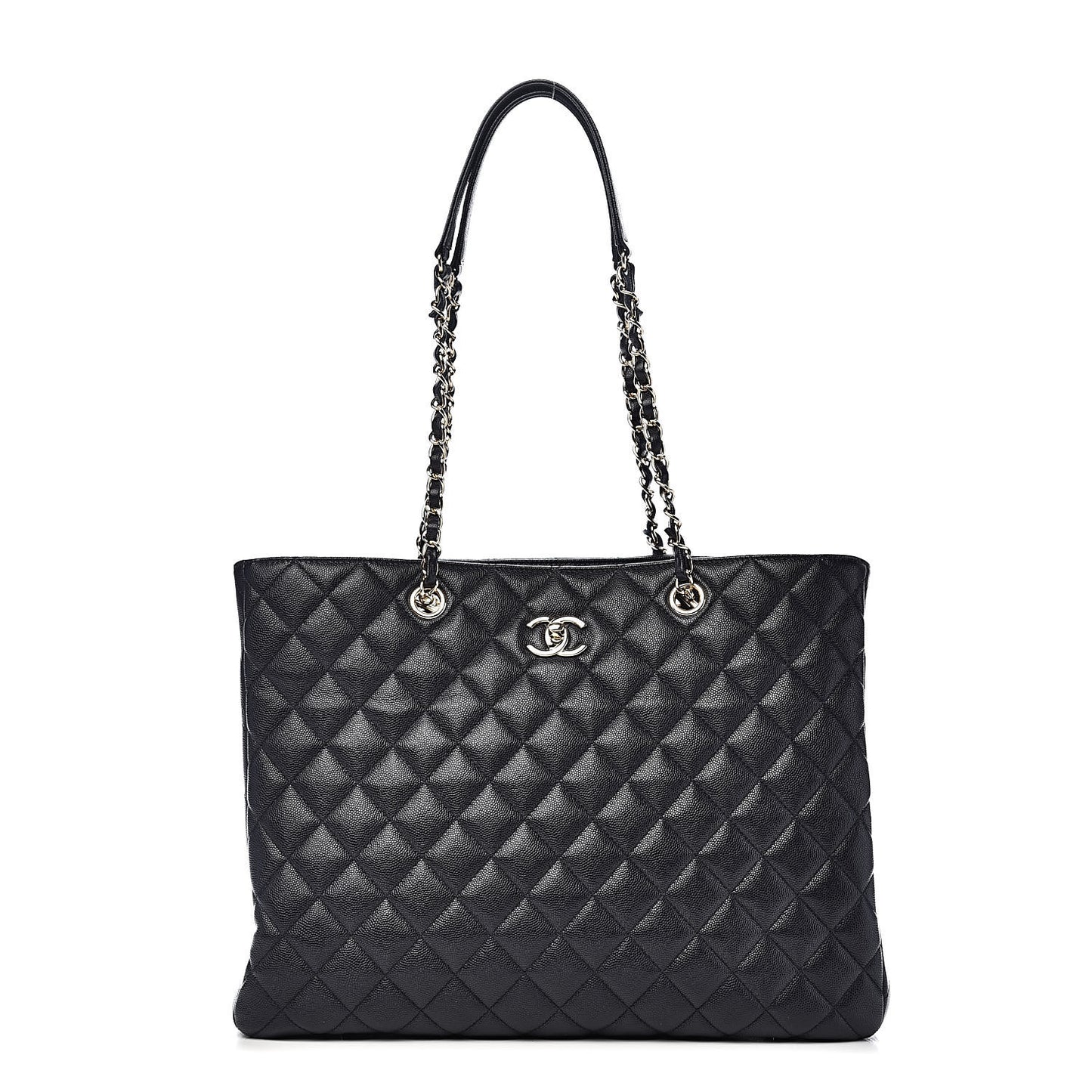 Caviar Quilted Large CC Shopping Tote Navy