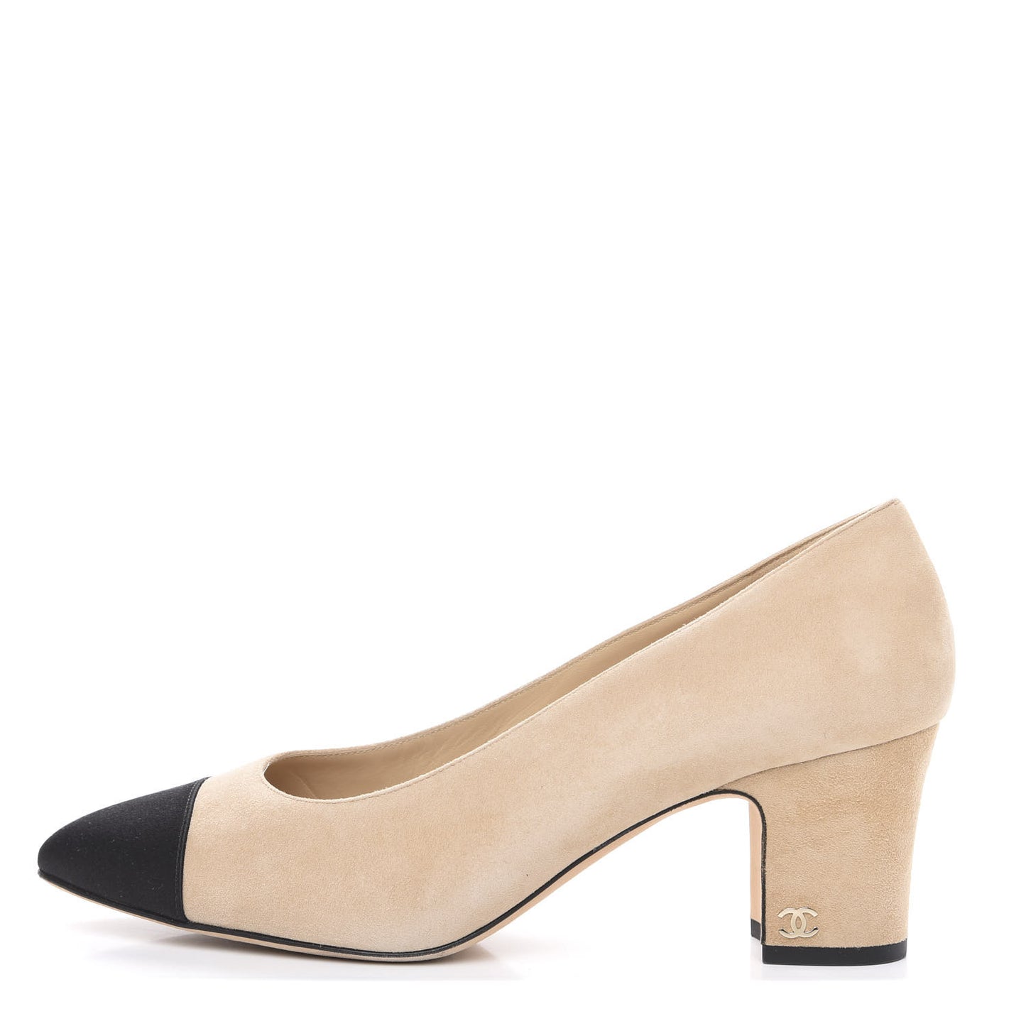 Suede Satin Cap Toe Low Heel Pumps 40 Beige Black