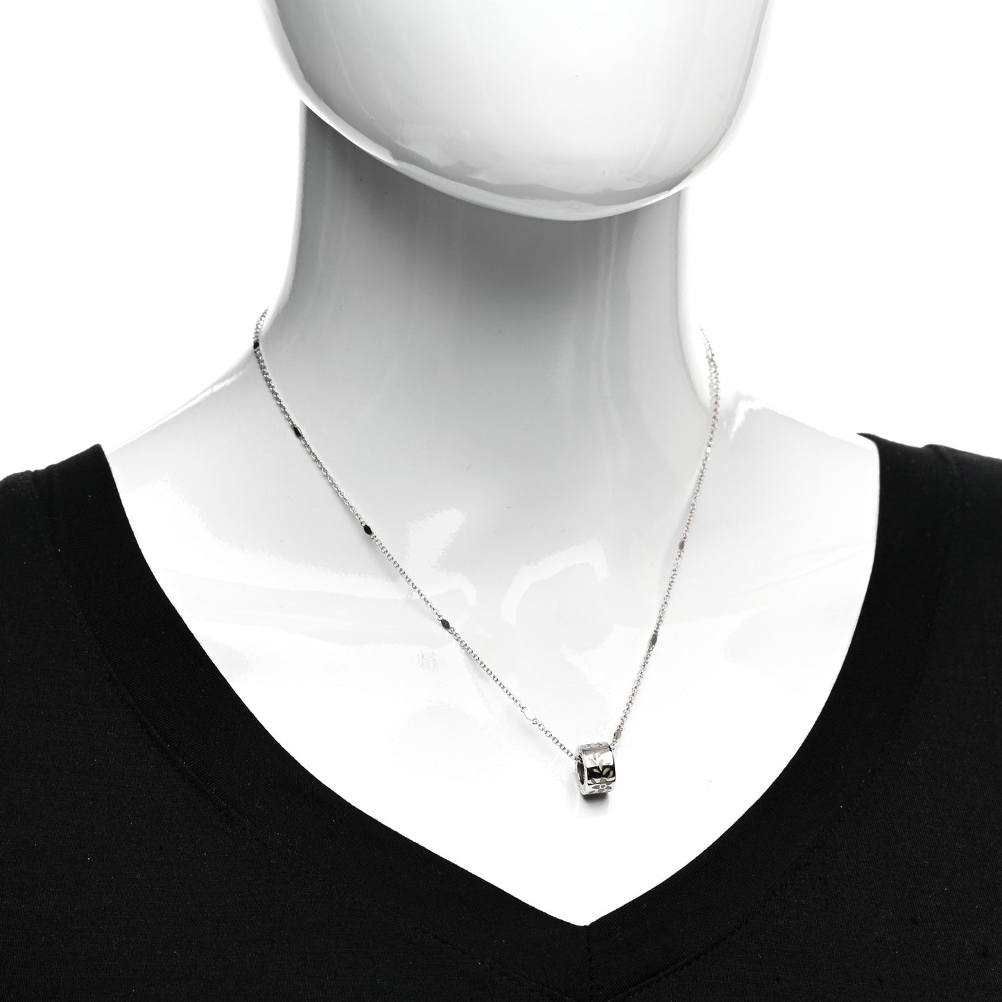 18K White Gold Enamel Icon Twirl Pendant Necklace