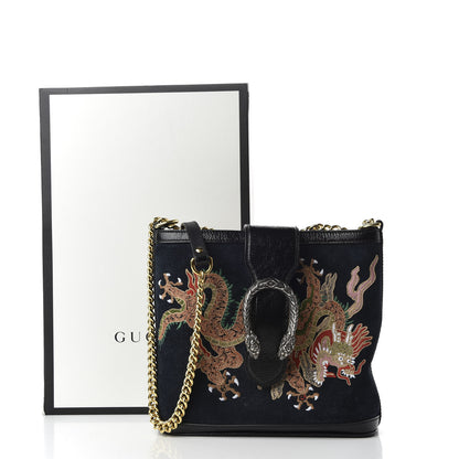 Gucci Suede Patent Dragon Embroidered Medium Dionysus Bucket Bag Dark Blue 11 of 11