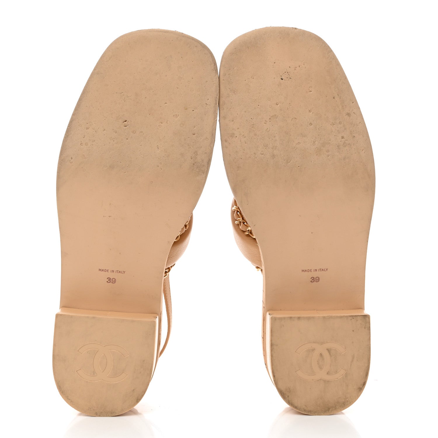 Chanel Lambskin Cork Chain Sandals 39 Beige 5 of 9