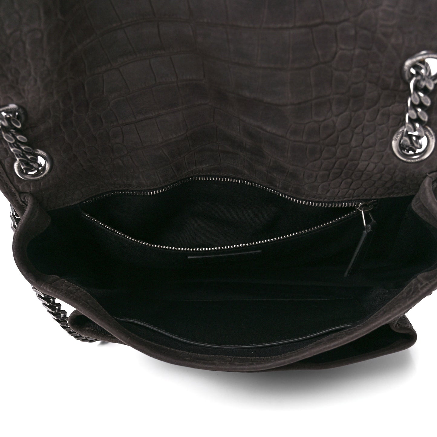 Nubuck Crocodile Embossed Monogram Medium Niki Chain Satchel Wood