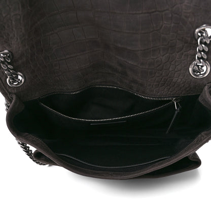 Saint Laurent Nubuck Crocodile Embossed Monogram Medium Niki Chain Satchel Wood 5 of 12