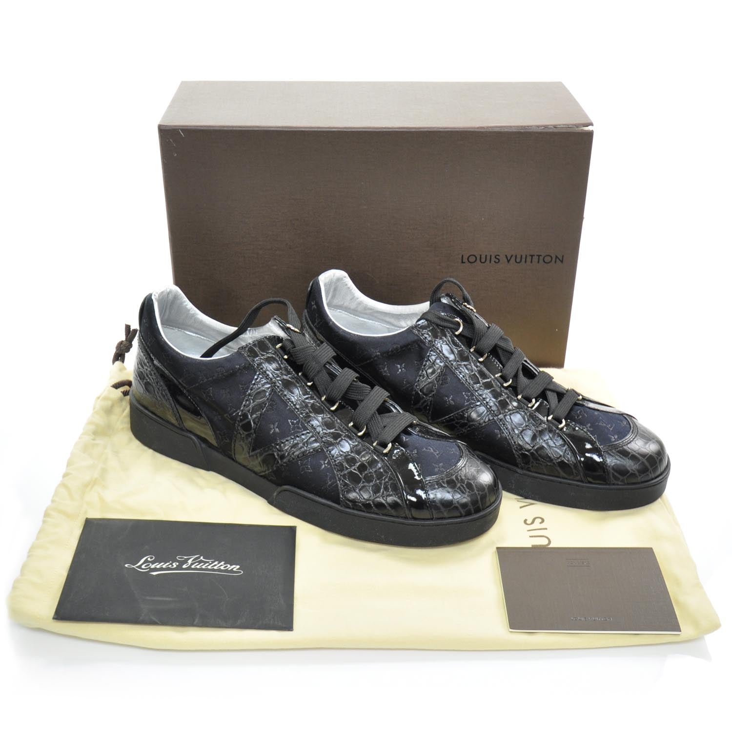 Louis Vuitton Crocodile Satin Monogram Sneakers 11.5 Black 5 of 12