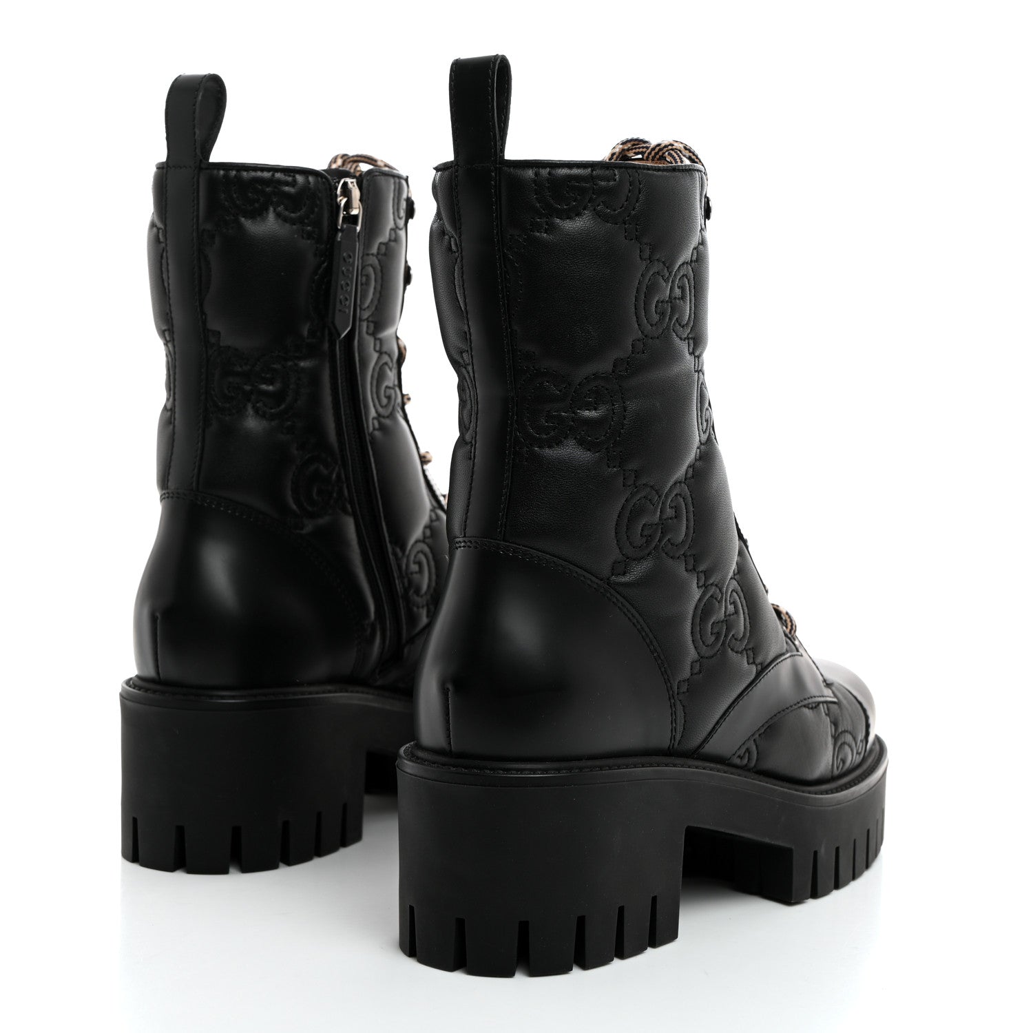 Gucci Cordovan Lux Nappa GG Matelasse Lace Up 60mm Combat Boots 37 Black 4 of 9