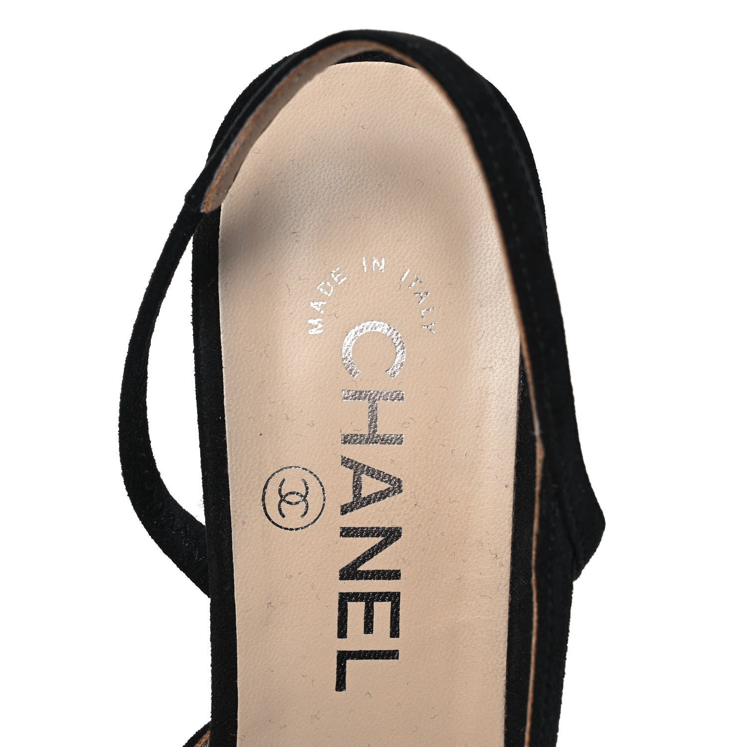 Chanel Kid Suede Metallic Lambskin Cap Toe CC Slingback Pumps 37.5 Black Silver 7 of 8