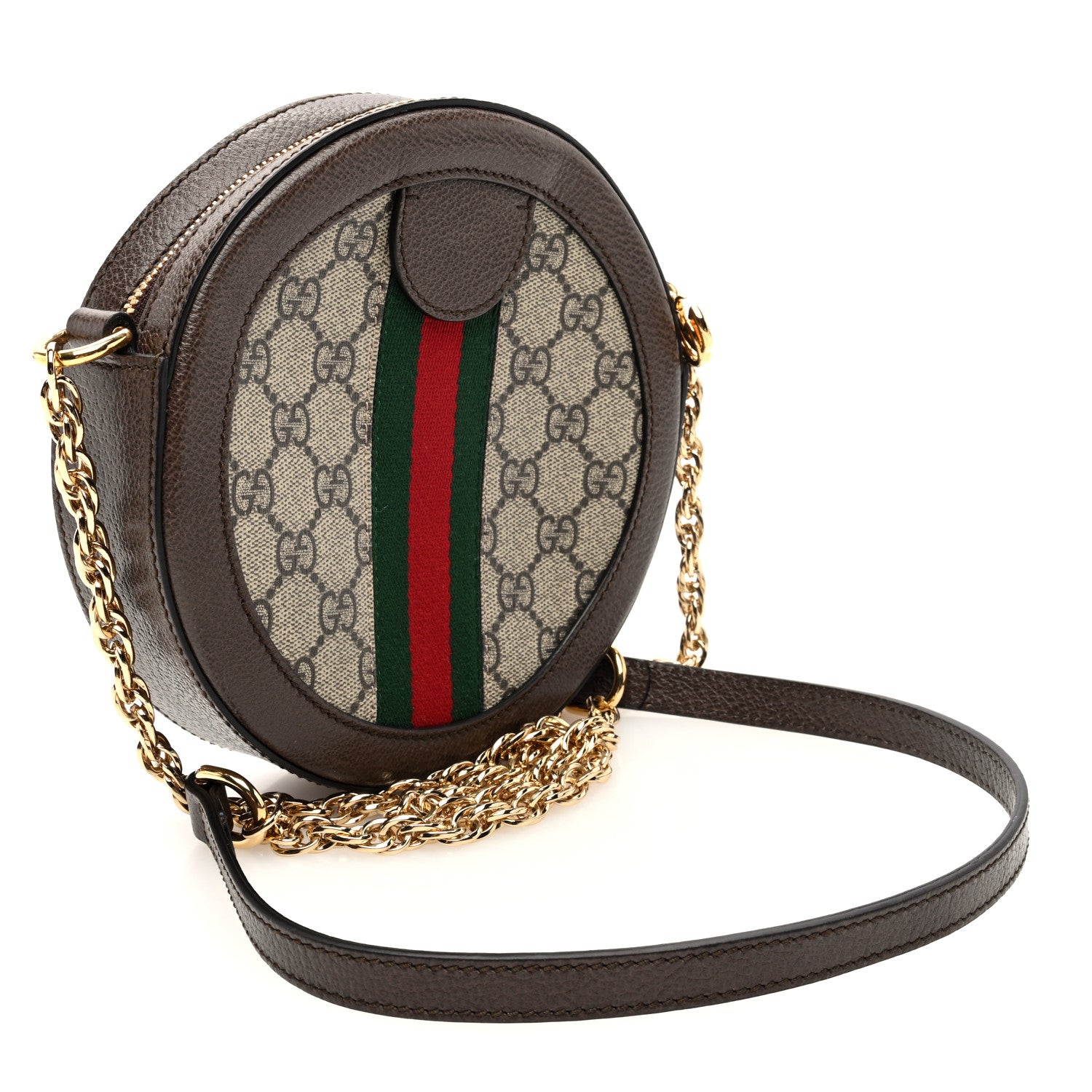 Gucci GG Supreme Monogram Web Mini Ophidia Round Shoulder Bag Brown 3 of 10