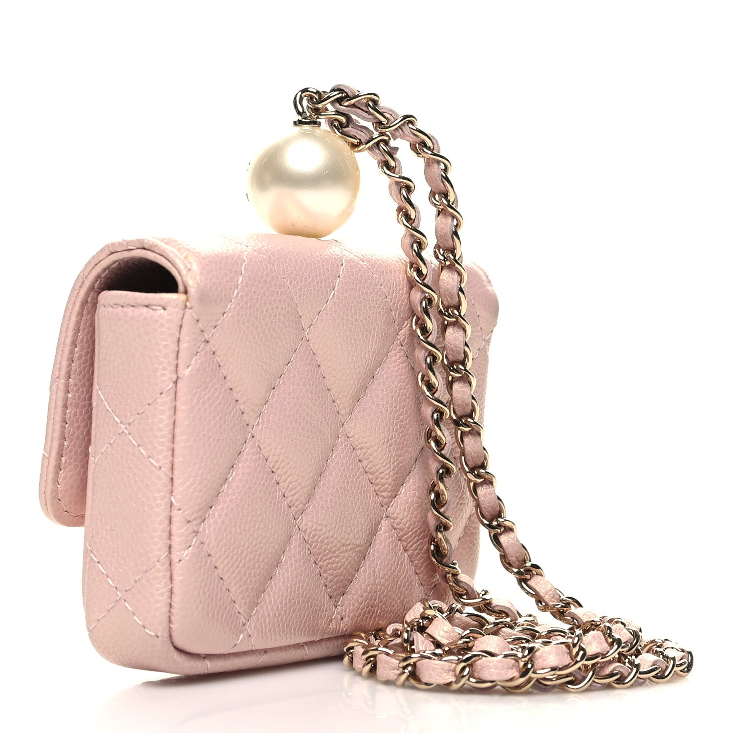 Chanel Iridescent Caviar Quilted Pearl On Top Coin Purse With Chain Light Pink 3 of 11