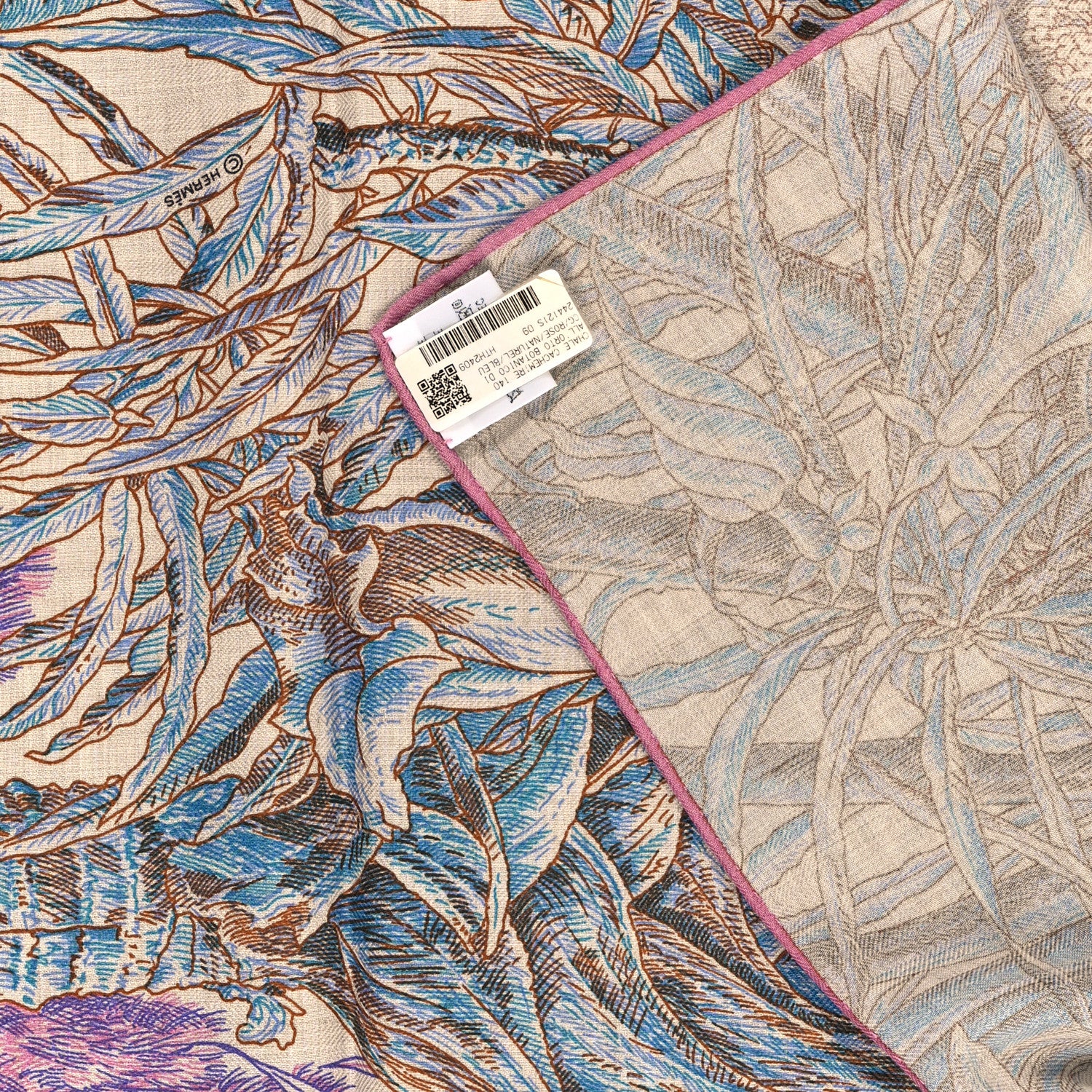 Hermes Cashmere Silk All'Orto Botanico di Palermo 140 Rose Naturel Bleu 3 of 3