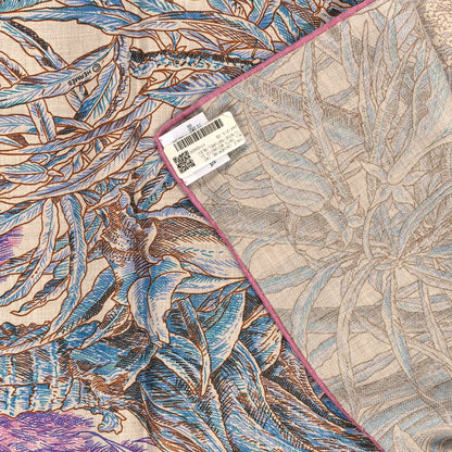 Hermes Cashmere Silk All'Orto Botanico di Palermo 140 Rose Naturel Bleu 3 of 3