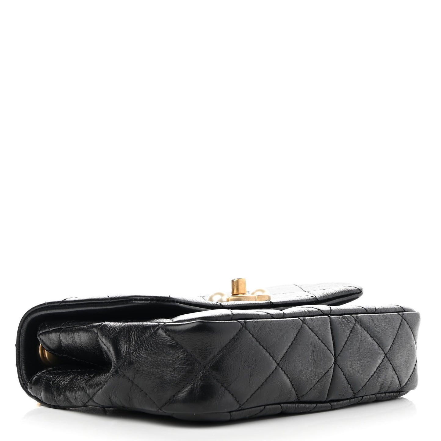 Glazed Calfskin Quilted Mini Pearl Side Flap Black