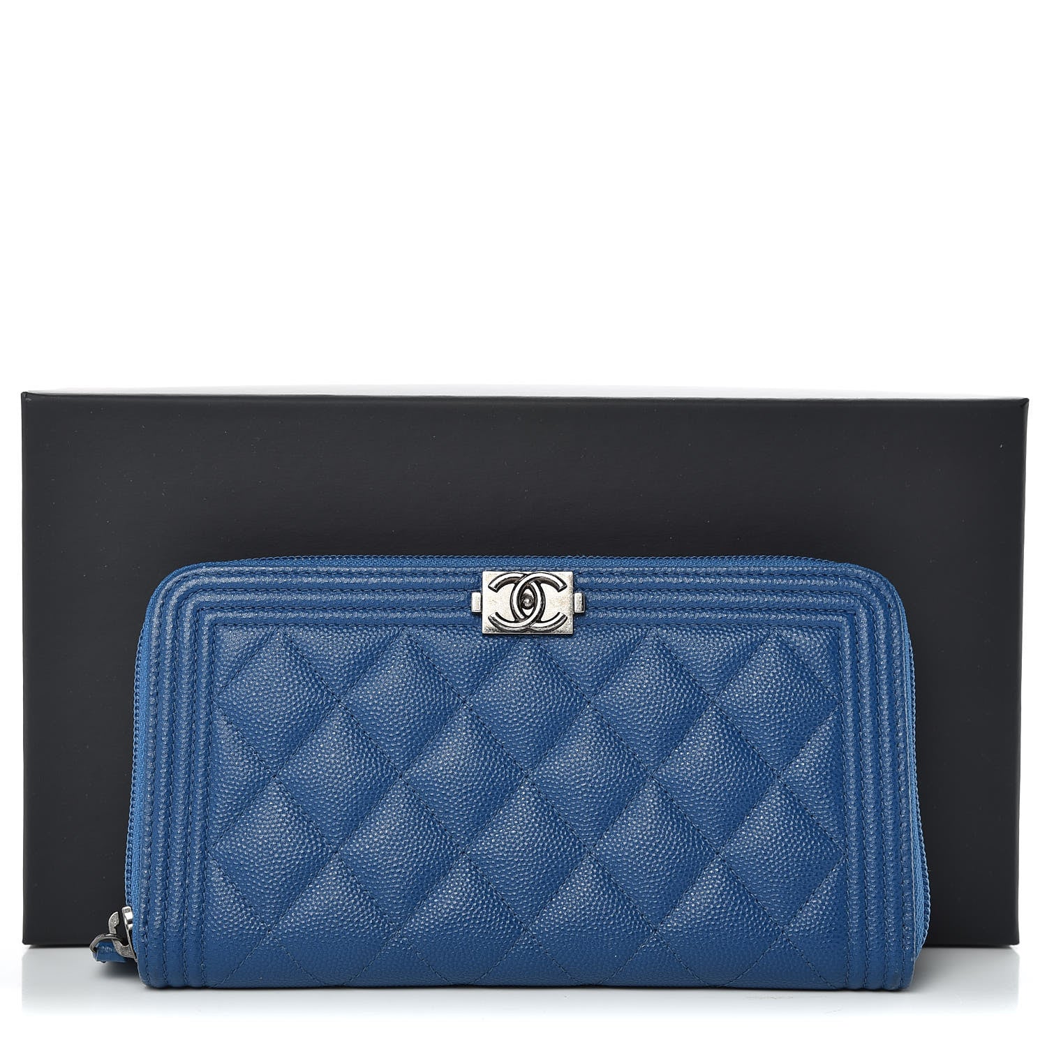 Chanel Caviar Quilted Large Zip Around Boy Wallet Blue 9 of 9