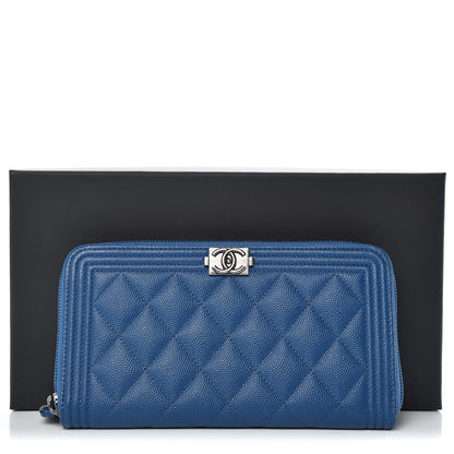 Chanel Caviar Quilted Large Zip Around Boy Wallet Blue 9 of 9