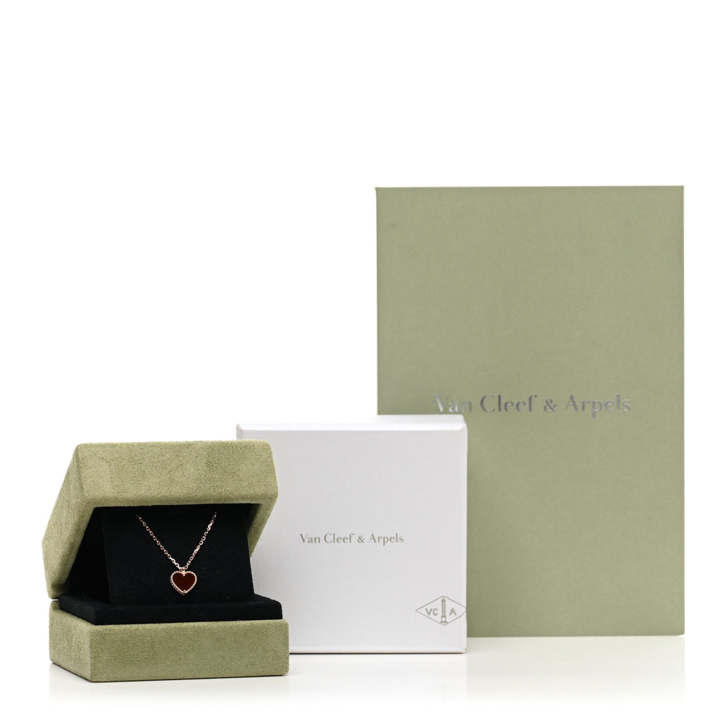 18K Rose Gold Carnelian Sweet Alhambra Heart Pendant Necklace