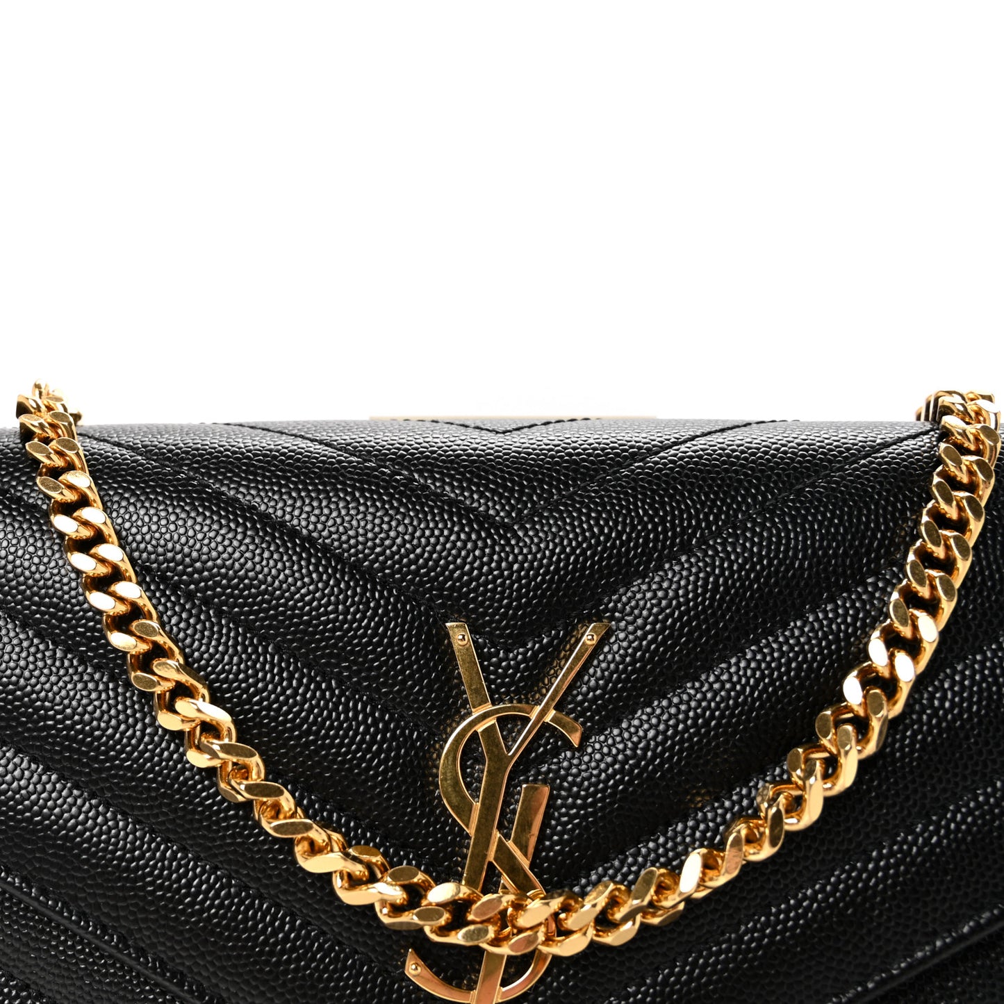 Grain De Poudre Matelasse Chevron Monogram Chain Wallet Black
