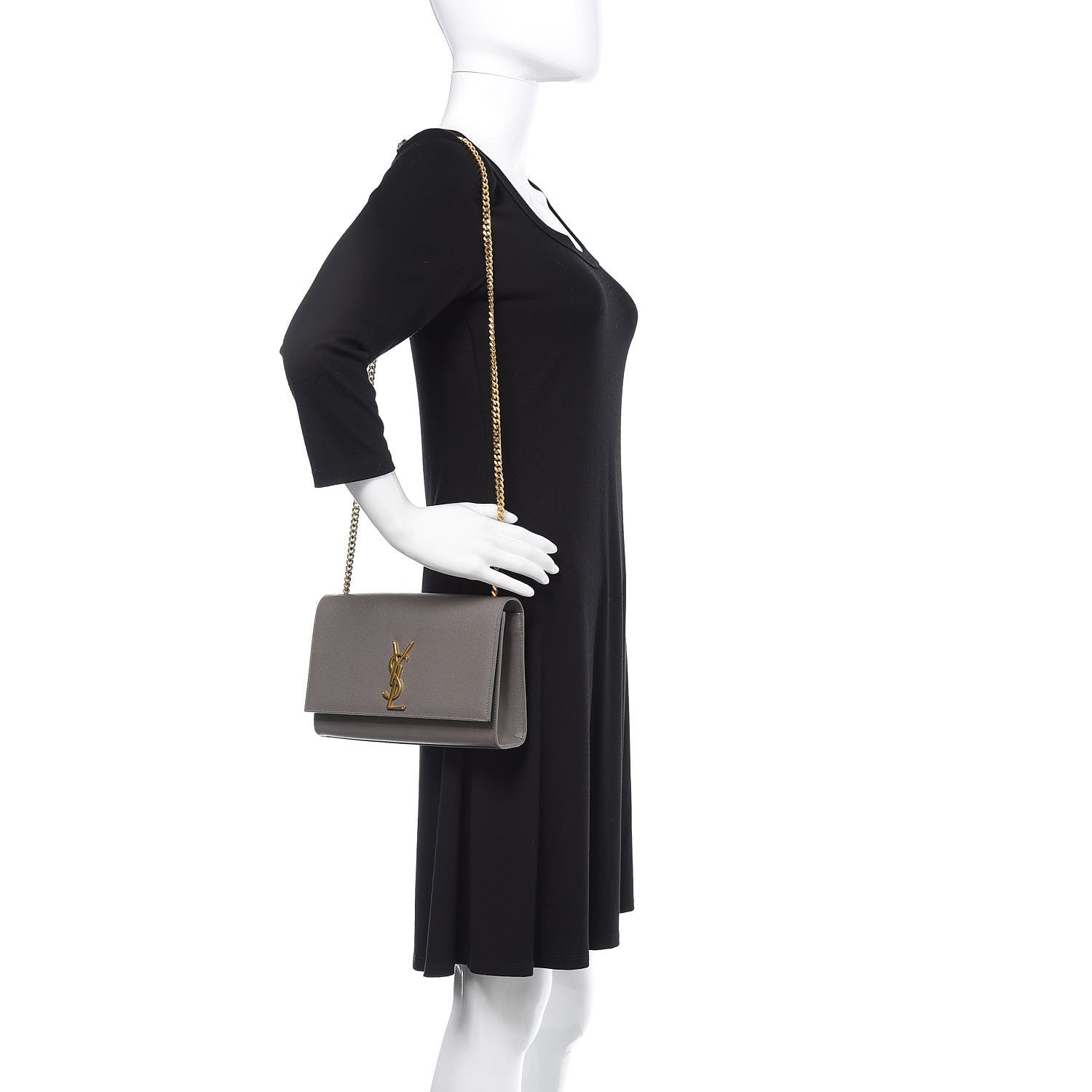 Saint Laurent Grain De Poudre Medium Classic Monogram Kate Satchel Earth Grey 2 of 10