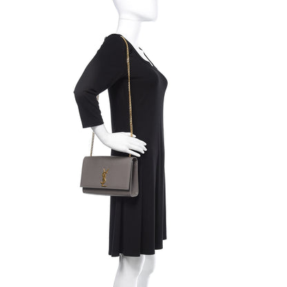 Saint Laurent Grain De Poudre Medium Classic Monogram Kate Satchel Earth Grey 2 of 10