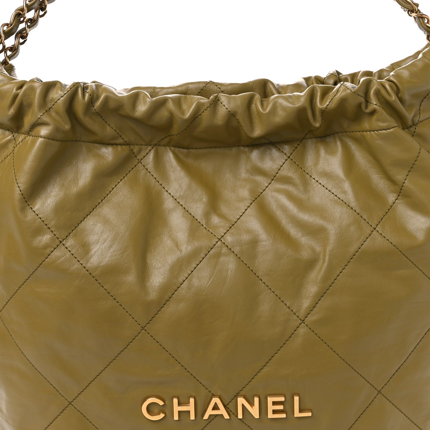 Shiny Calfskin Quilted Chanel 22 Green
