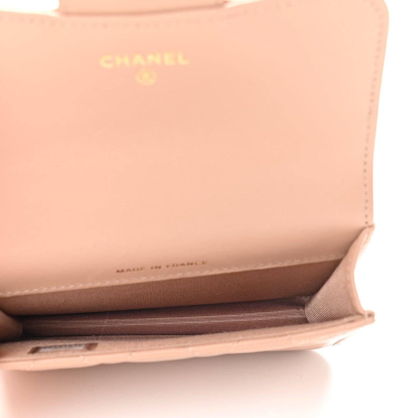Lambskin Quilted Top Handle Flap Coin Purse With Chain Beige