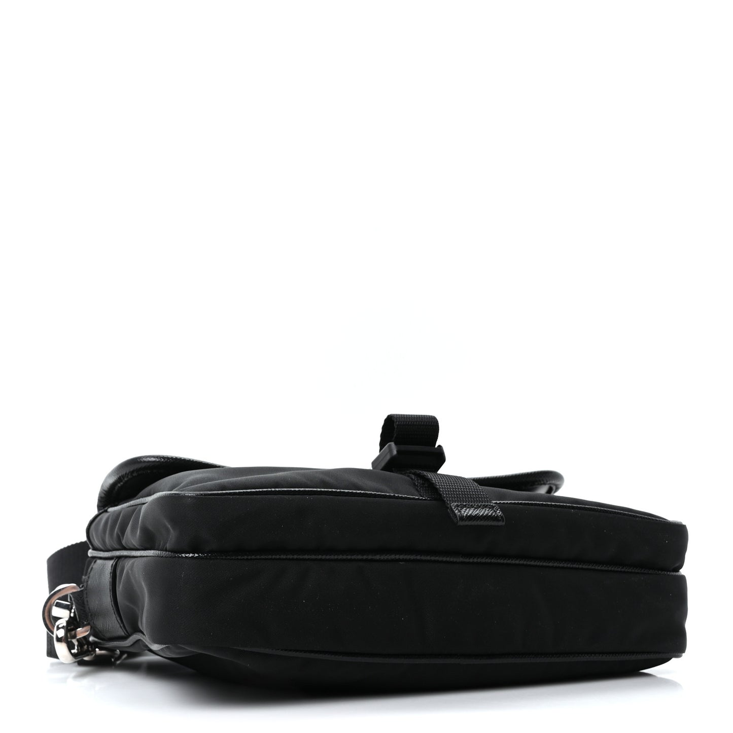 Re-Nylon Saffiano Pocket Single Snap Buckle Shoulder Bag Black
