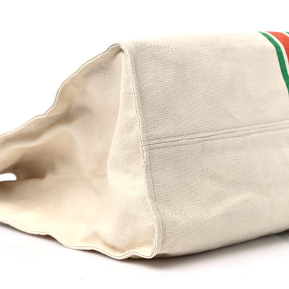Gucci Linen Heavy Canvas Textured Dollar Calfskin Web Large Retro Interlocking G Foldable Tote Light Beige 7 of 8