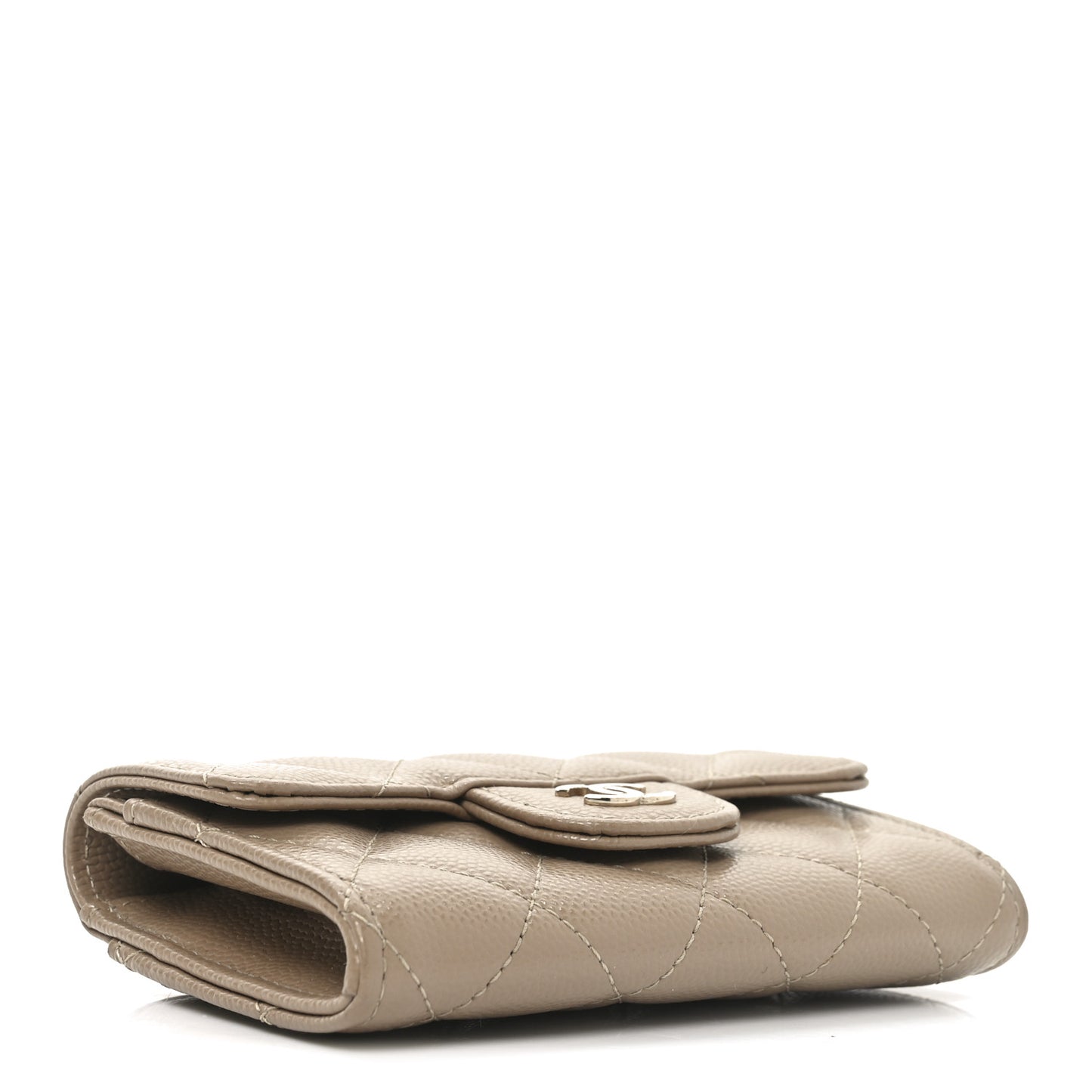 Caviar Quilted Flap Card Holder Wallet Beige