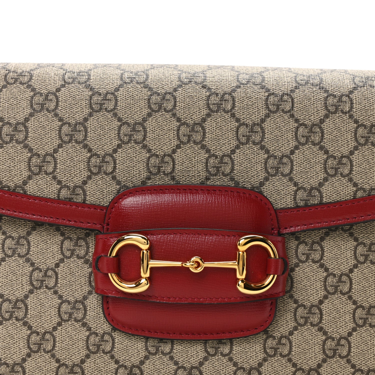 Gucci GG Supreme Monogram Azalea Calfskin Horsebit 1955 Shoulder Bag Beige Ebony New Cherry Red 8 of 10