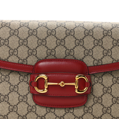 Gucci GG Supreme Monogram Azalea Calfskin Horsebit 1955 Shoulder Bag Beige Ebony New Cherry Red 8 of 10