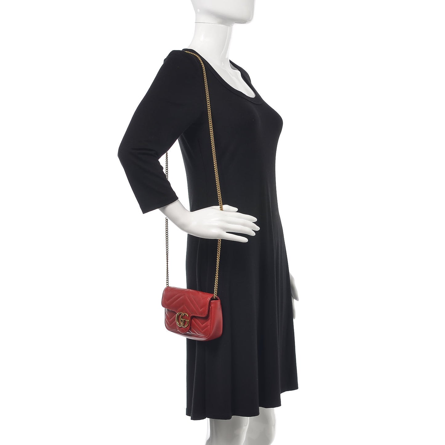 Calfskin Matelasse Super Mini GG Marmont Shoulder Bag Hibiscus Red