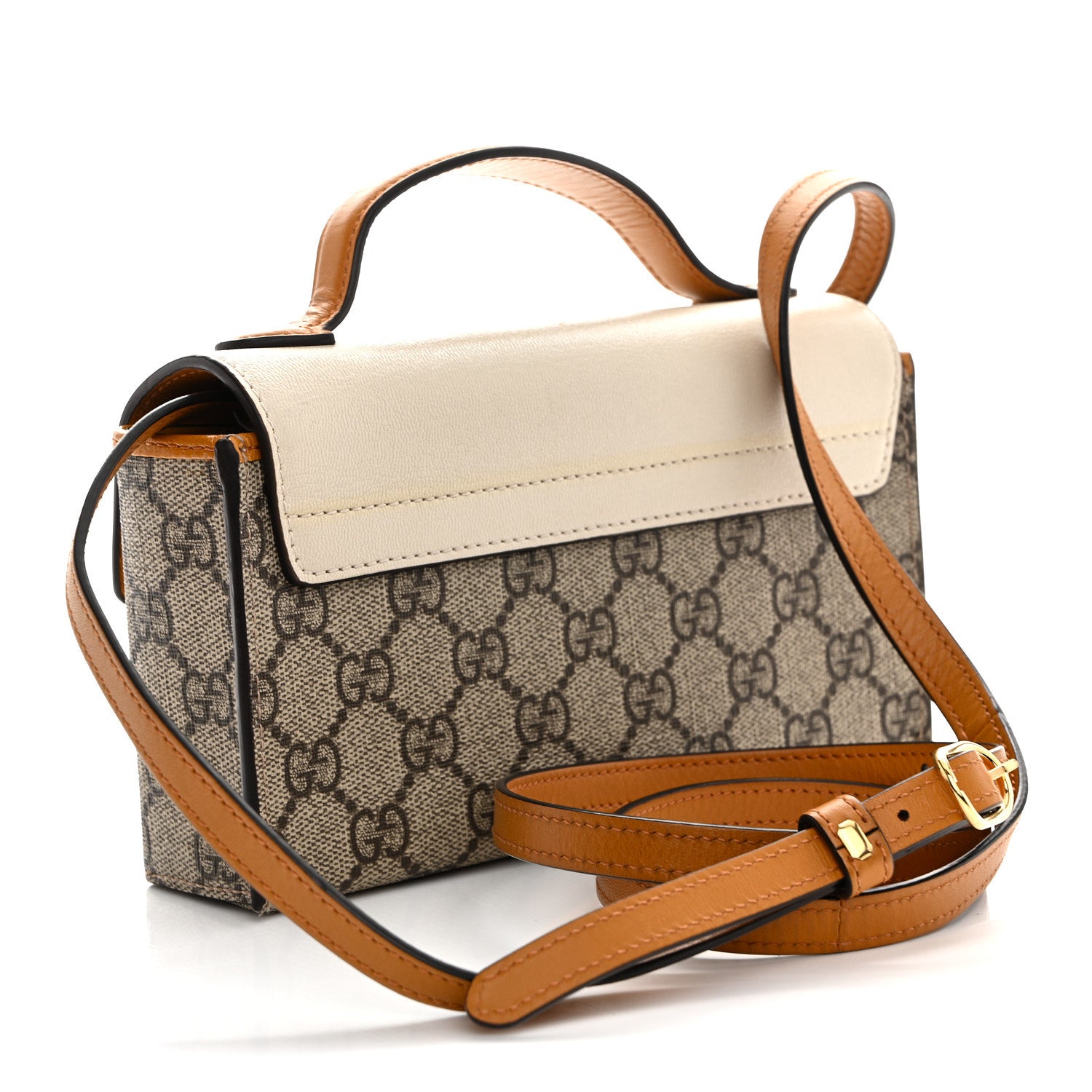 Gucci GG Supreme Monogram New Sakai Calfskin Mini Padlock Top Handle Shoulder Bag Beige Ebony Mystic White Sun Oil 3 of 10