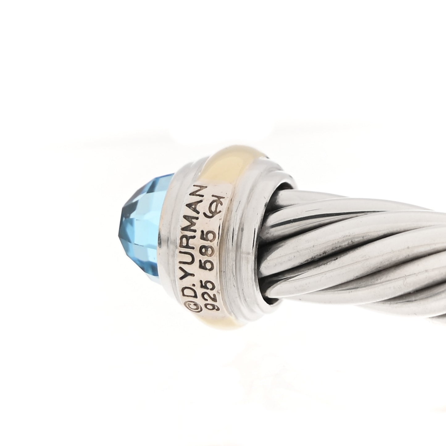 Sterling Silver 14K Yellow Gold Blue Topaz 7mm Cable Classics Bracelet