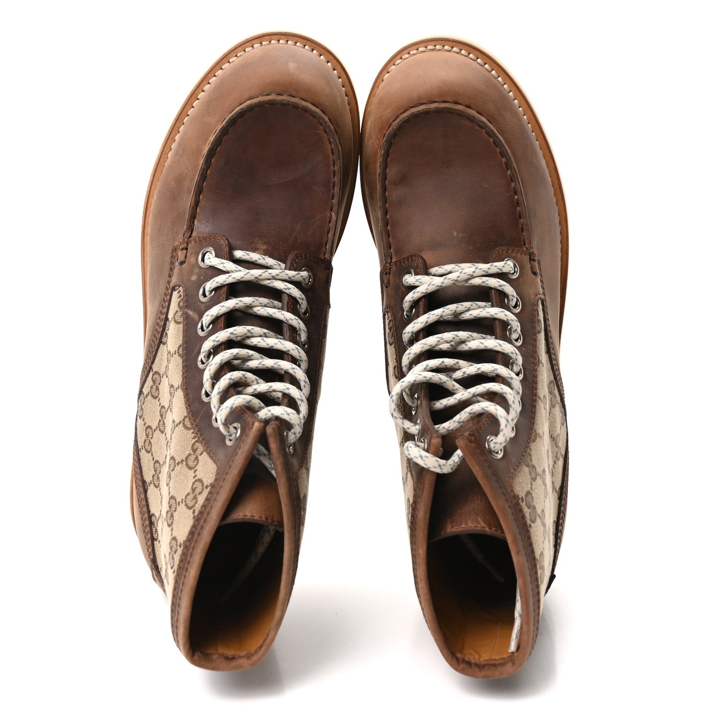 Garrett Calfskin Monogram Mens Ala Boots 12 Beige Ebony Cuir
