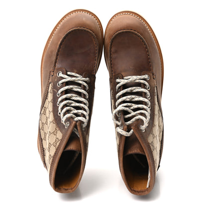Gucci Garrett Calfskin Monogram Mens Ala Boots 12 Beige Ebony Cuir 2 of 9