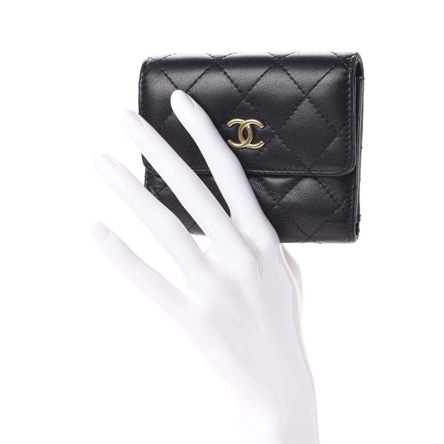 Quilted Compact Flap Wallet Black