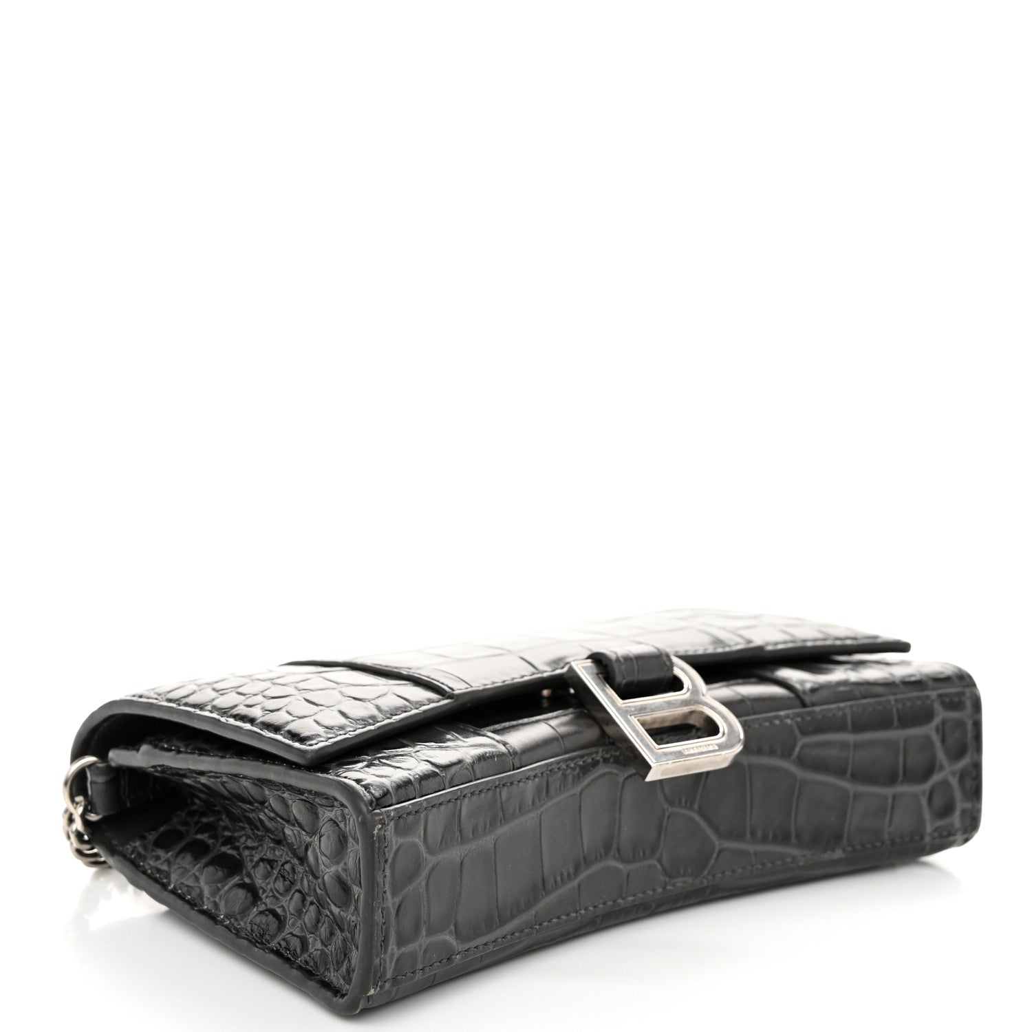 Balenciaga Shiny Calfskin Crocodile Embossed Hourglass Chain Bag Gris 4 of 11