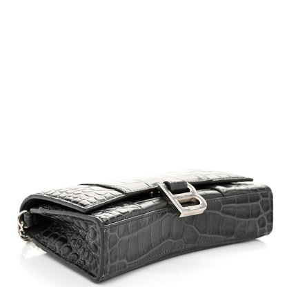 Balenciaga Shiny Calfskin Crocodile Embossed Hourglass Chain Bag Gris 4 of 11