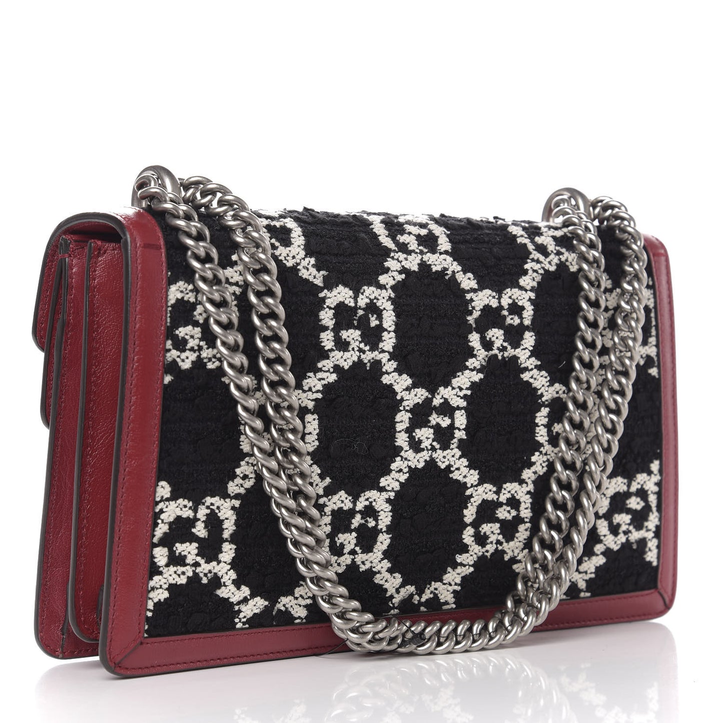 Tweed GG Monogram Small Dionysus Shoulder Bag Black White Romantic Cherry