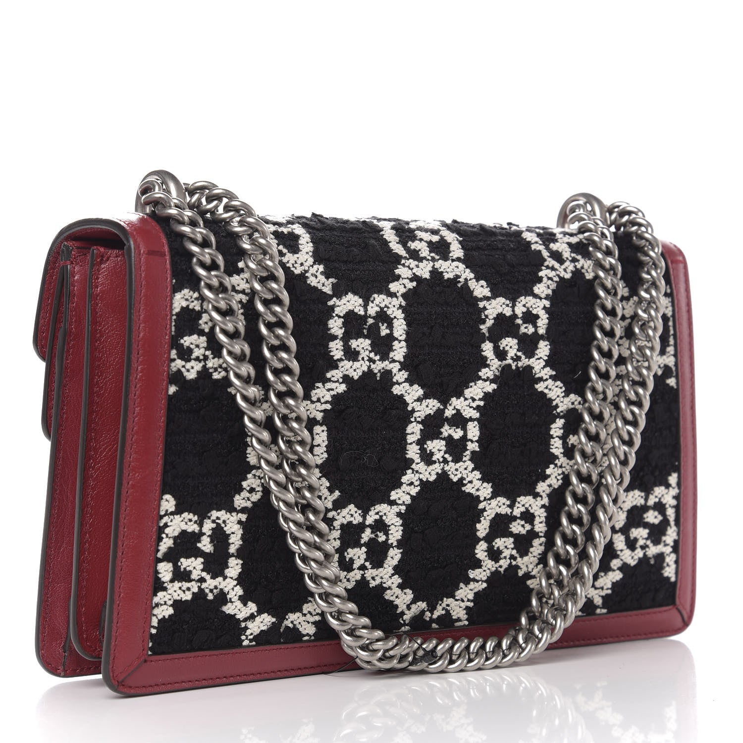 Gucci Tweed GG Monogram Small Dionysus Shoulder Bag Black White Romantic Cherry 3 of 10