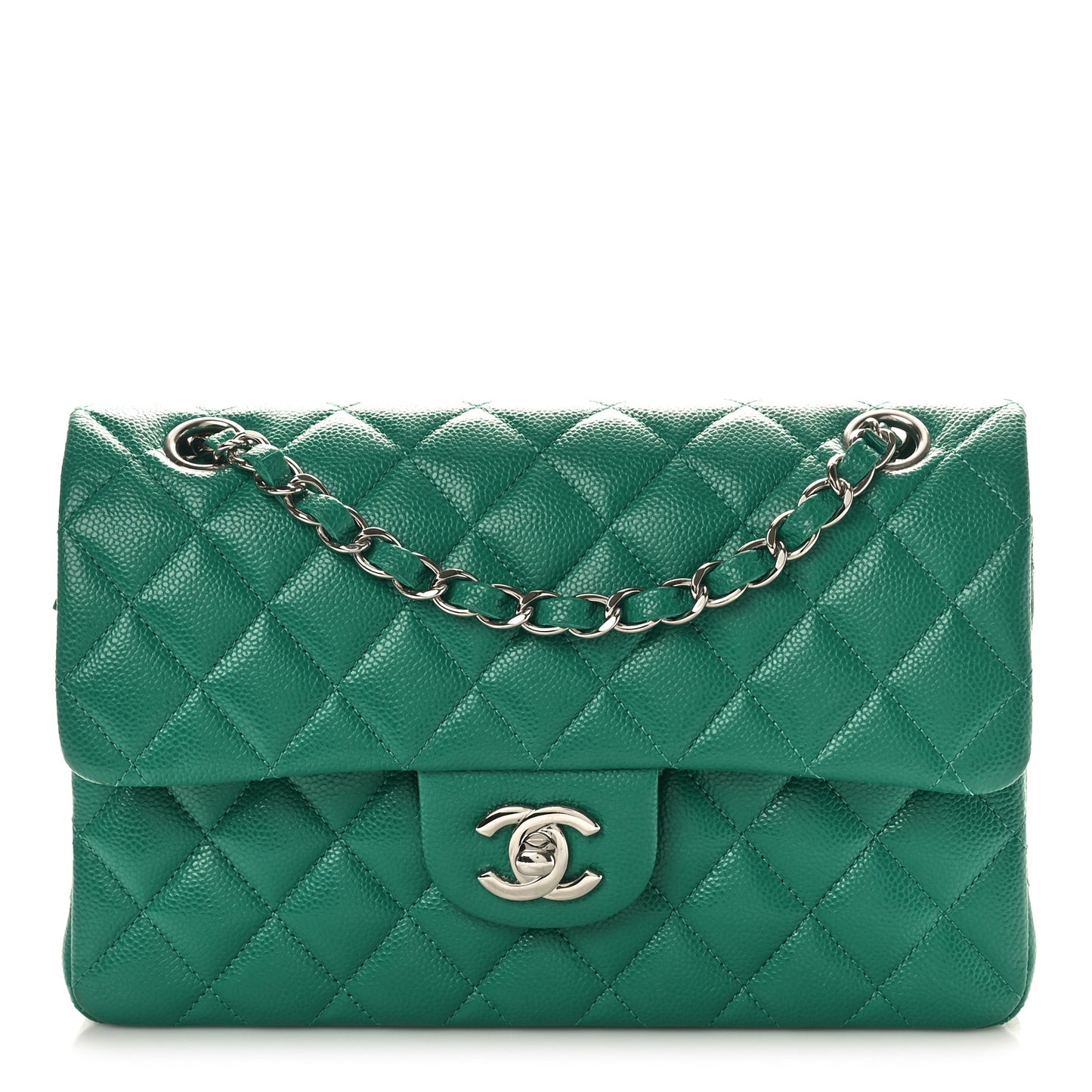 Caviar Quilted Small Double Flap Green
