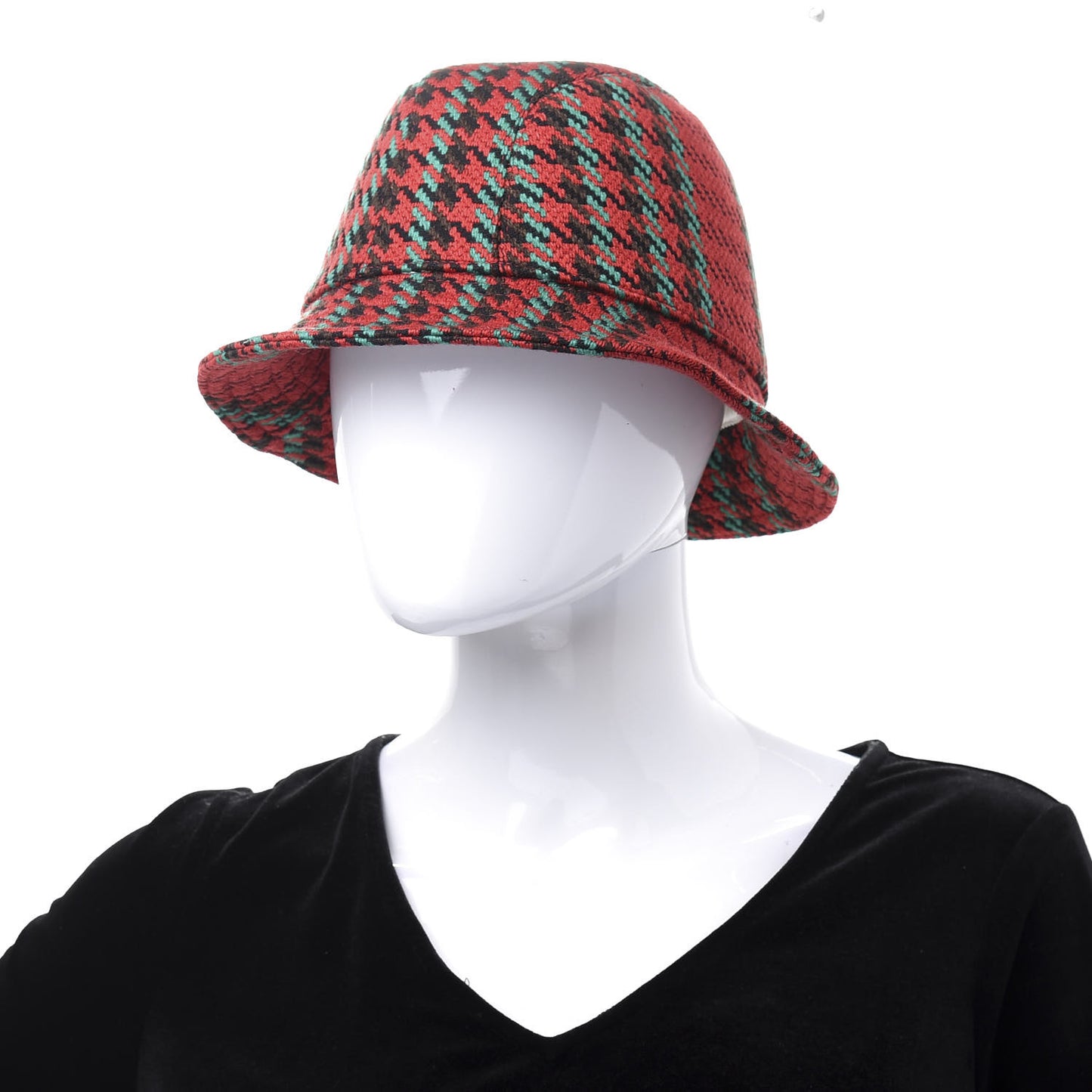 Tweed Wool Houndstooth Interlocking G Bucket Hat S Red Green