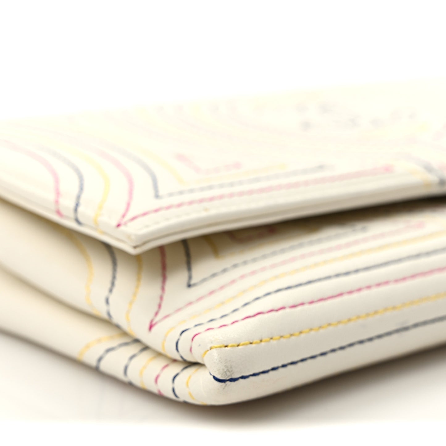 Calfskin Korean Garden Clutch With Chain White Multicolor