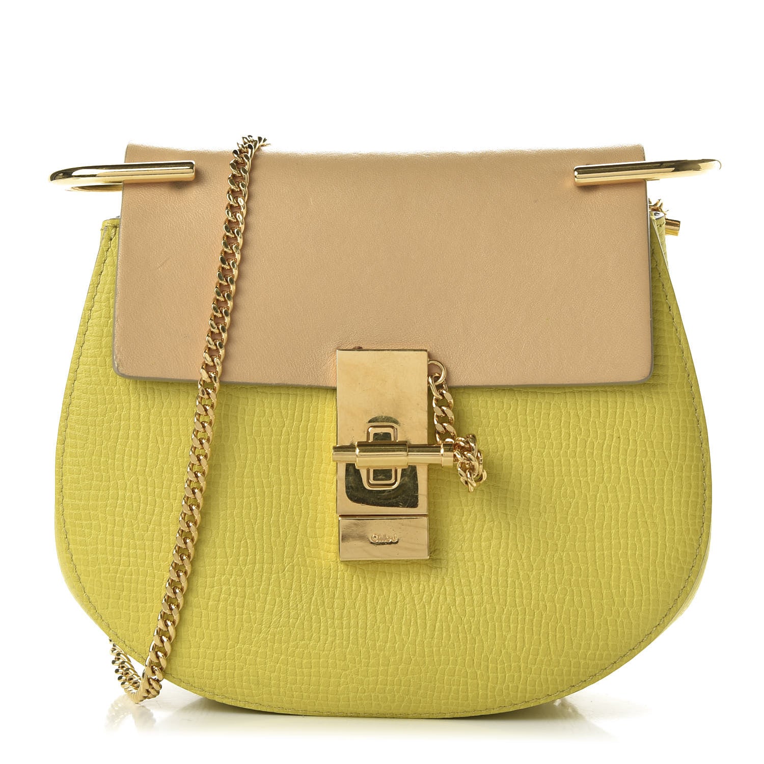 Chloe Grained Calfskin Lambskin Mini Bi-Color Drew Shoulder Bag Yellow Beige 1 of 10