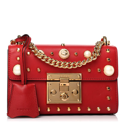 Gucci Calfskin Studded Small Padlock Shoulder Bag Hibiscus Red 1 of 4