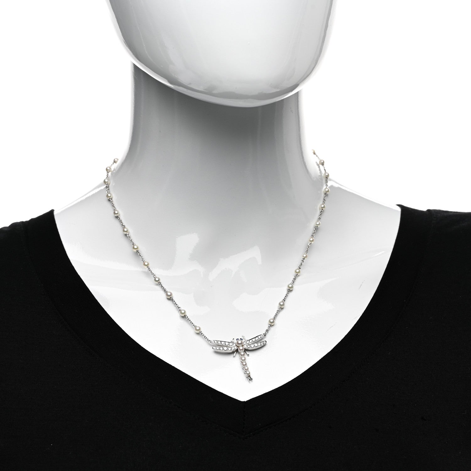 Tiffany Platinum Diamond Blue Sapphire Pearl Nature Dragonfly Station Necklace 2 of 6
