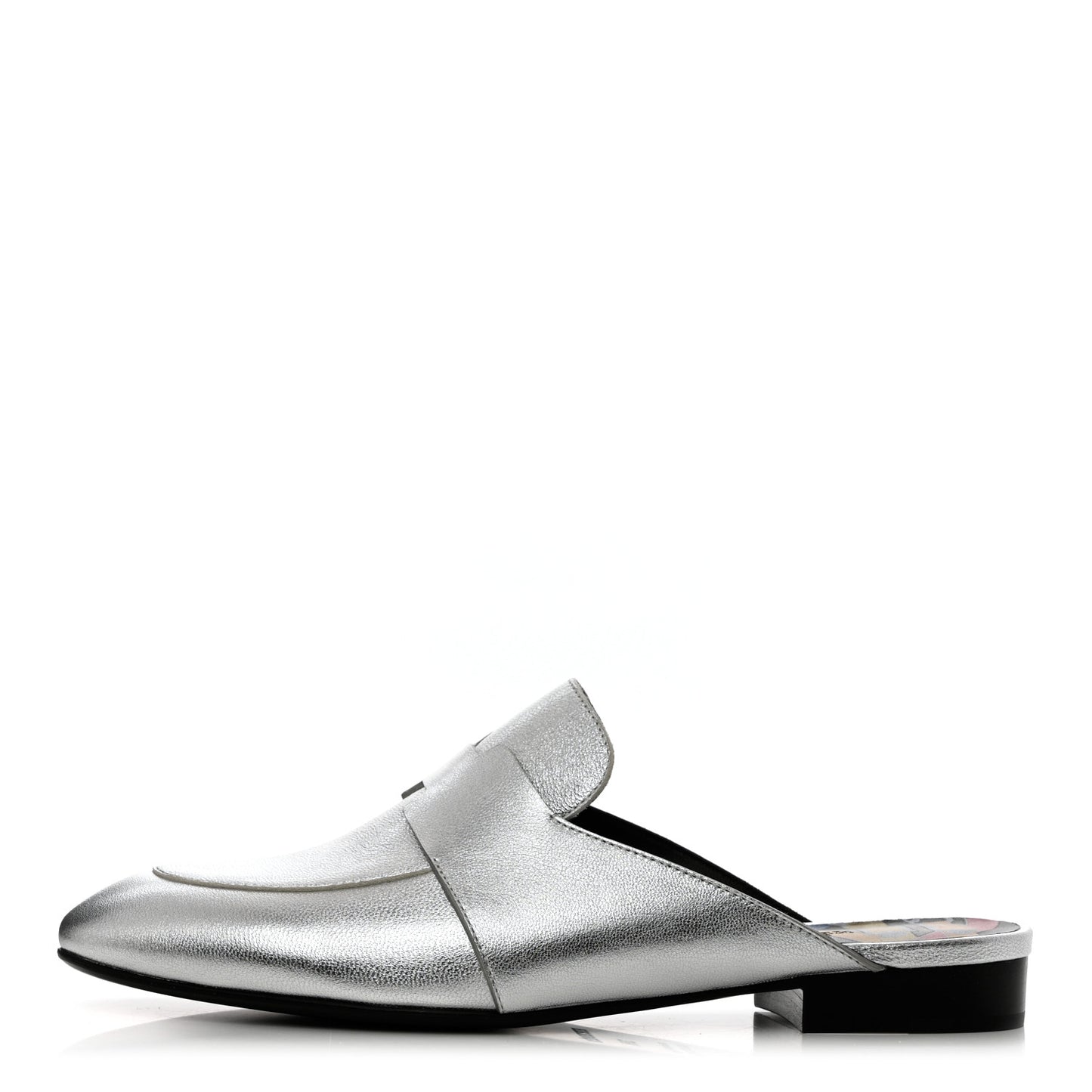 Metallic Goatskin Rivoli Mules 36 Gris Argente