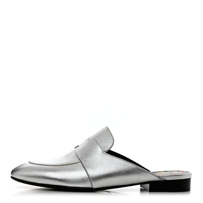 Hermes Metallic Goatskin Rivoli Mules 36 Gris Argente 1 of 9